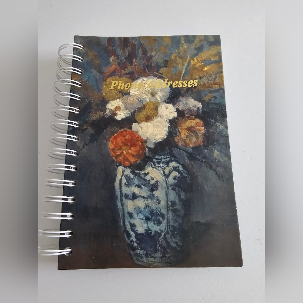 Vintage Floral Spiral Address Book - Impressionist Still Life Chinoiserie Vase